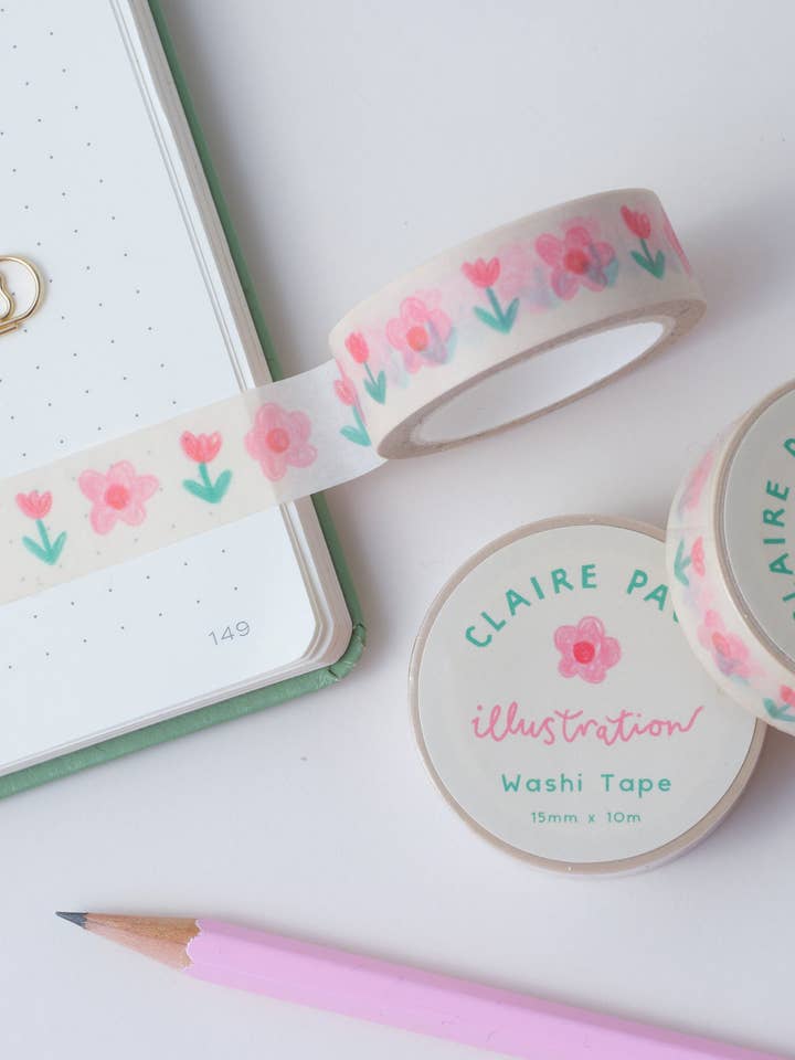 Tulip and Daisies Washi Tape for wholesale by Claire Paul
