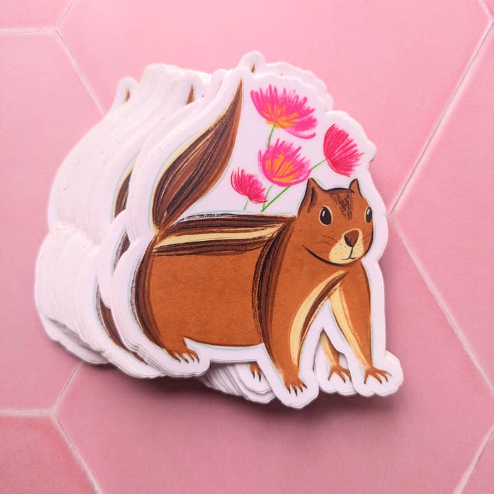 Sticker - Chipmunk with Flowers for wholesale by Natalie V. Mason