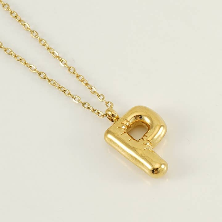 NINEXIS - Wholesale Pendant/Charm Necklace - CWAJE1933_Stainless Steel Glossy Bubble Letter Necklace Gold15