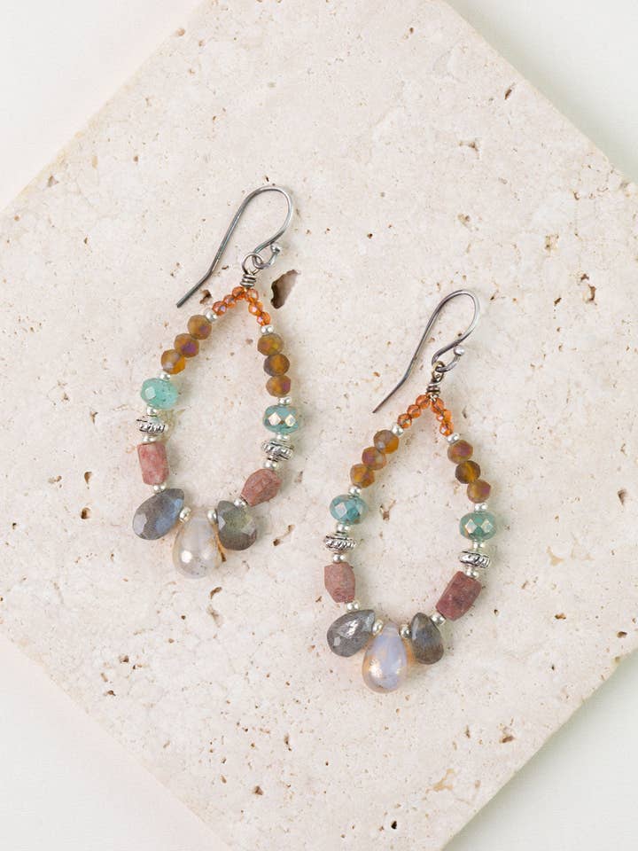 Namaste Labradorite, Czech Glass, Crystal Hoop Earrings for wholesale by Anne Vaughan Designs Jewelry
