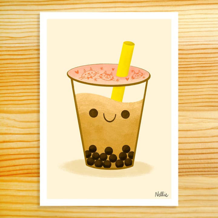 Boba Milk Tea 5x7in Art Print for wholesale by Nellie Le