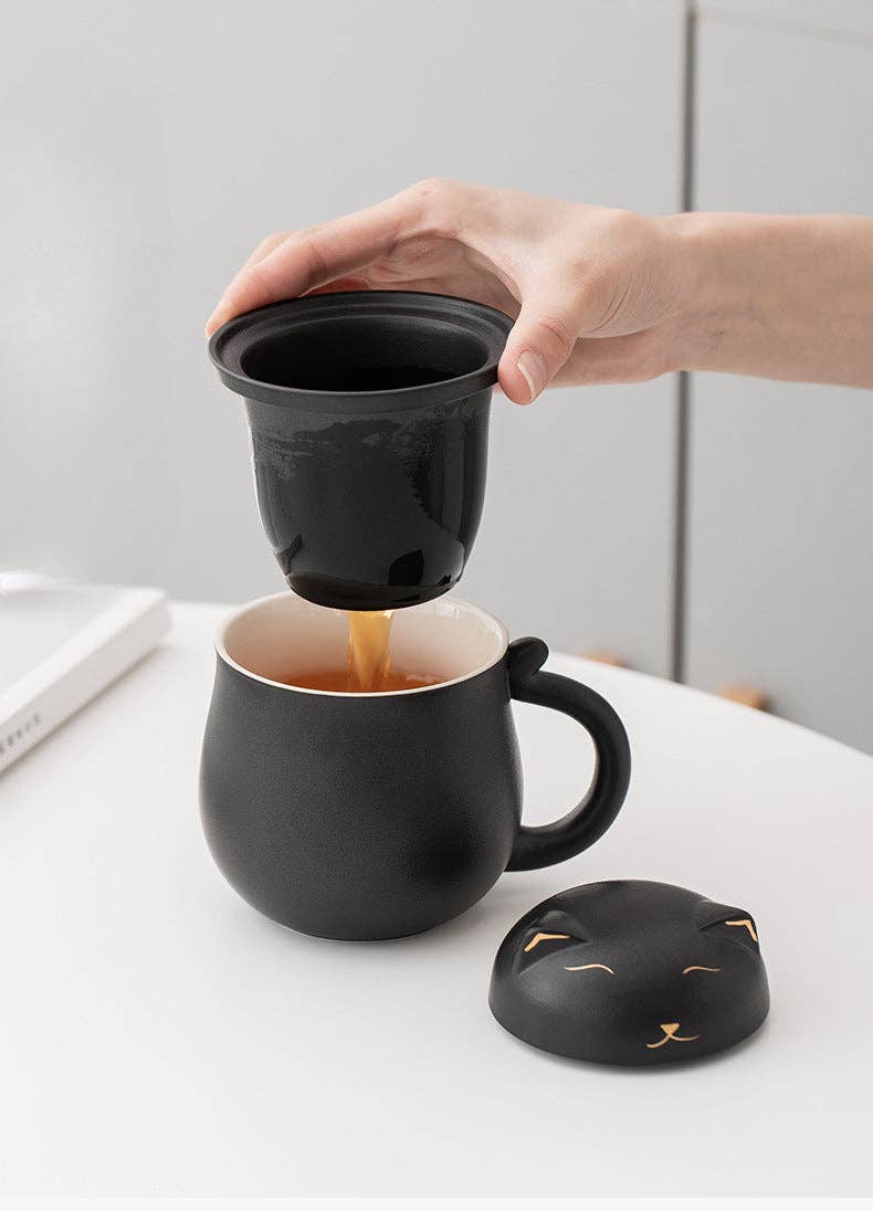 Gohobi （We cover U.S. import duties） - Wholesale Tea Set - Gohobi Lucky Black & White Cat Tea Cup With Infuser3