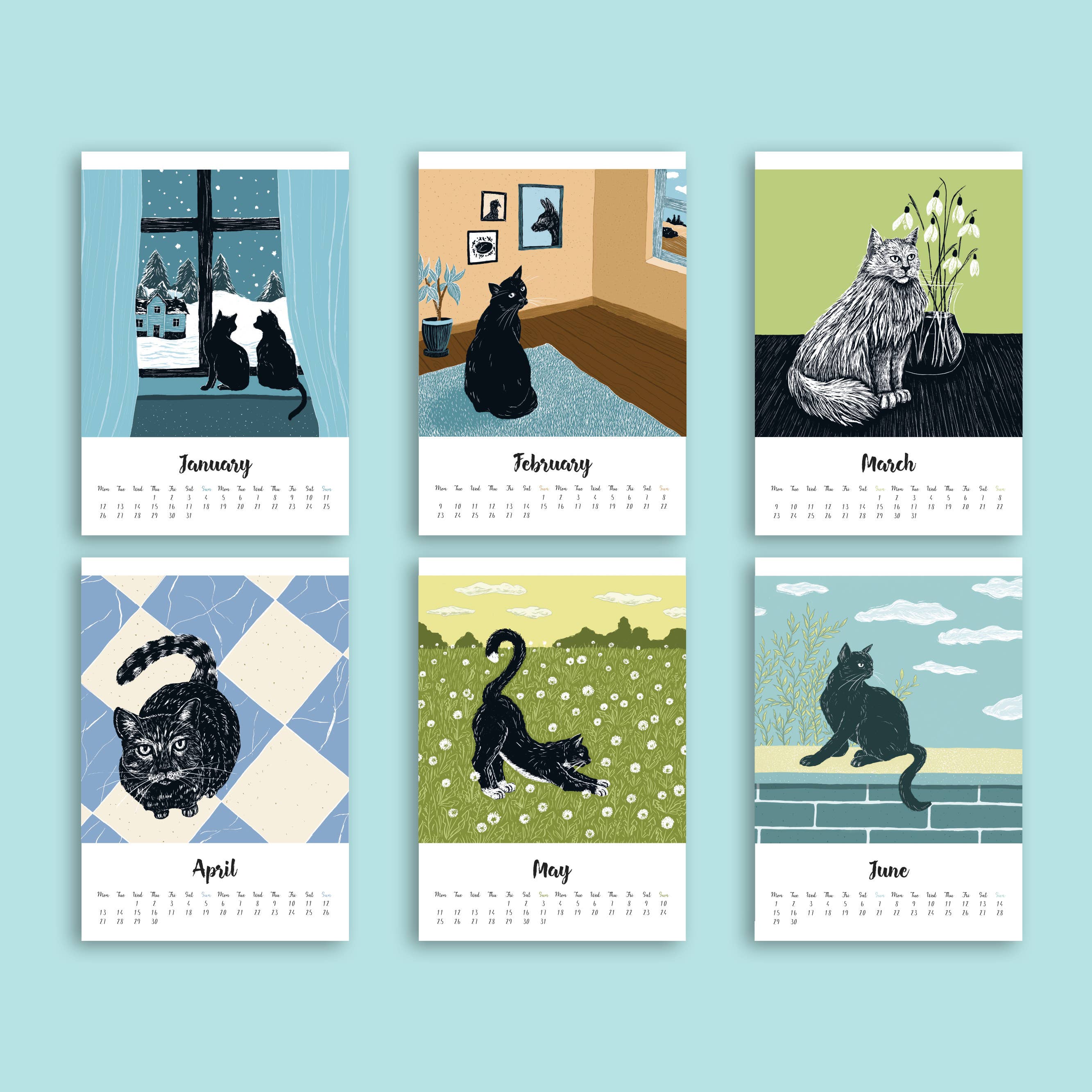 Katja Rub – Calendário por atacado – Calendário de Gatos 2026 no formato A5 (Calendário em inglês)7