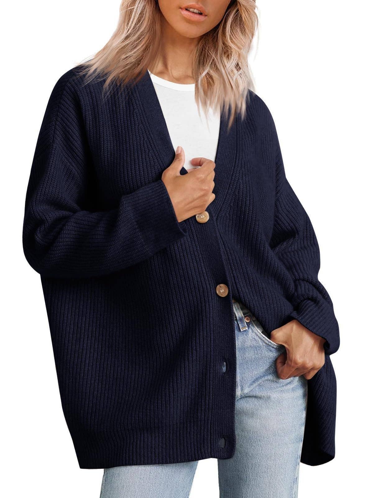 Chicto - Vente Cardigan – femme - Cardigan en tricot simple à boutons et col en V, pull de couleur unie5