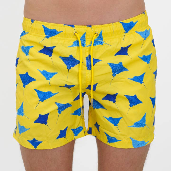 Mens Yellow Manta Ray Swimshorts for wholesale by Apres life