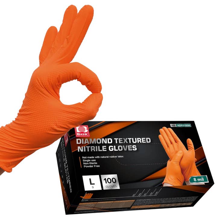 CLW Distributors INC - Venta al por mayor Guantes de limpieza - Guantes desechables de nitrilo de 8 mil con textura de diamante 100/caja