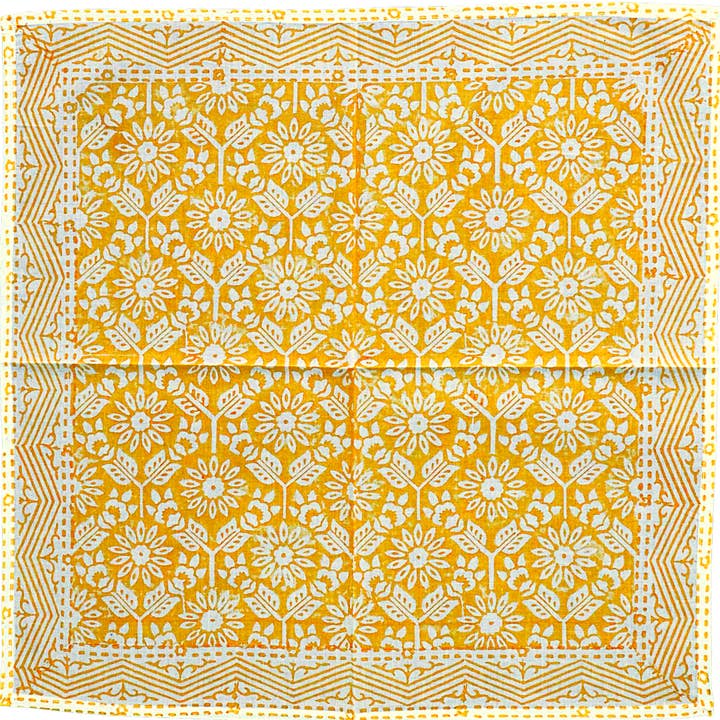 Marigold Tile Bloom - Bandana in cotone stampato a blocchi (KK1551) per la vendita all'ingrosso da parte di White Lotus Fashions
