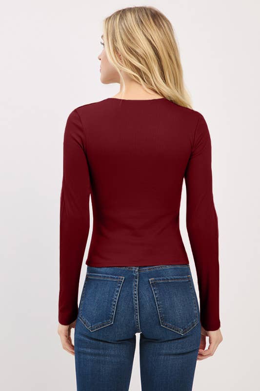 Heart & Hips - Wholesale Knit Top - Women's - RT56762L - FRONT DOUBLE LAYERED CREW NK LONG SLV TOP5