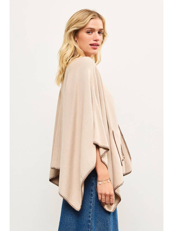 Mustard Seed - Wholesale Poncho - Women's - FRONT SNAP BUTTON CLOSURE KNIT PANCHO