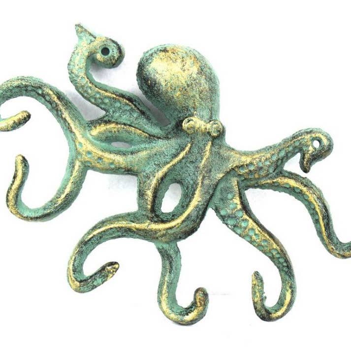 Antiek brons gietijzeren octopus haak 11" voor wholesale door Hampton Ironworks