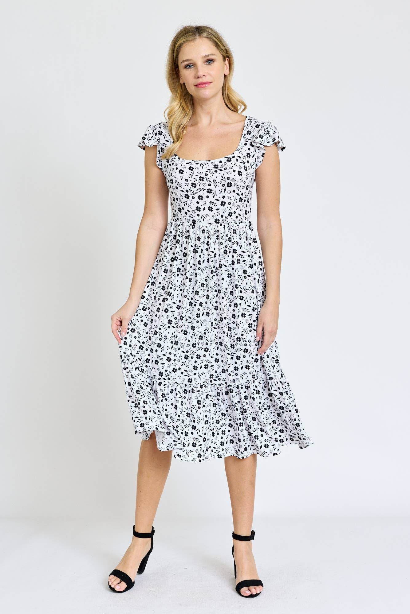 EG fashion - Wholesale Dress - Women's - Flutter Sleeve Ditsy Floral Chevron Sundress10