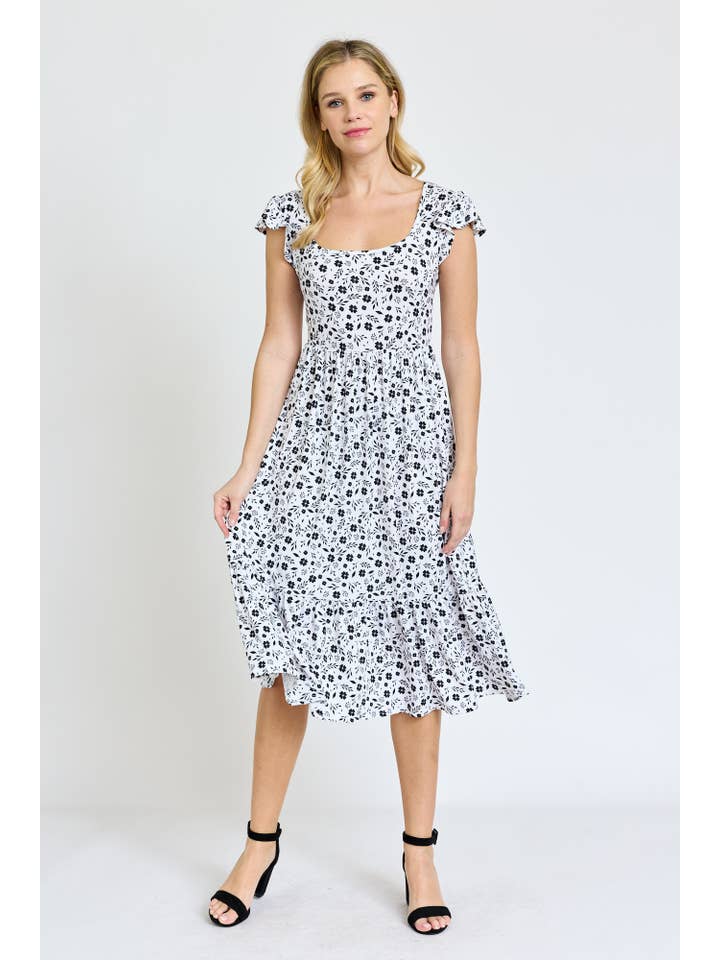 EG fashion - Wholesale Dress - Women's - Flutter Sleeve Ditsy Floral Chevron Sundress10