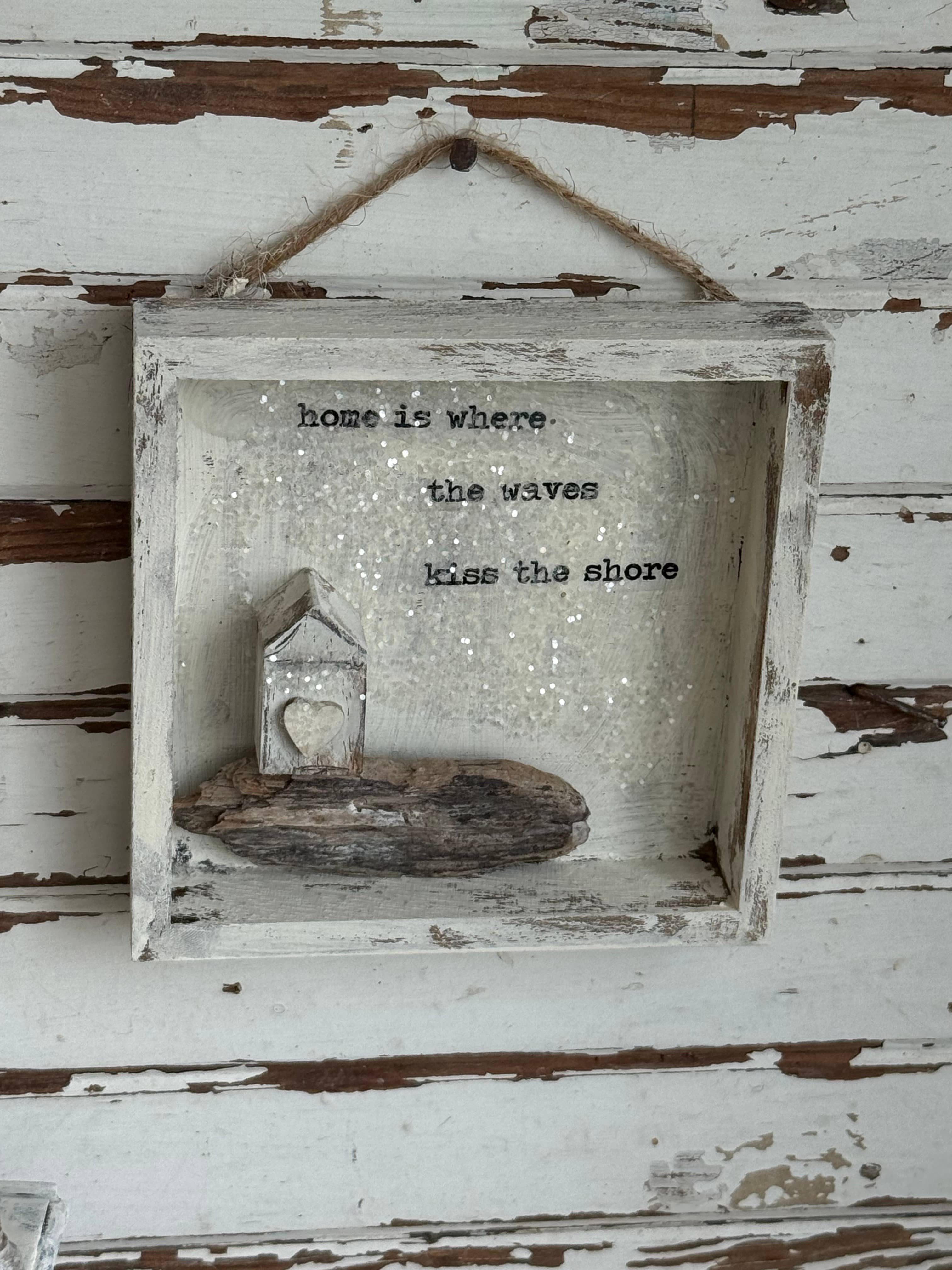 UnfiniSHEd - Wholesale Wall Sign - Driftwood Tiny House art shadowbox : Waves Kiss shore 3