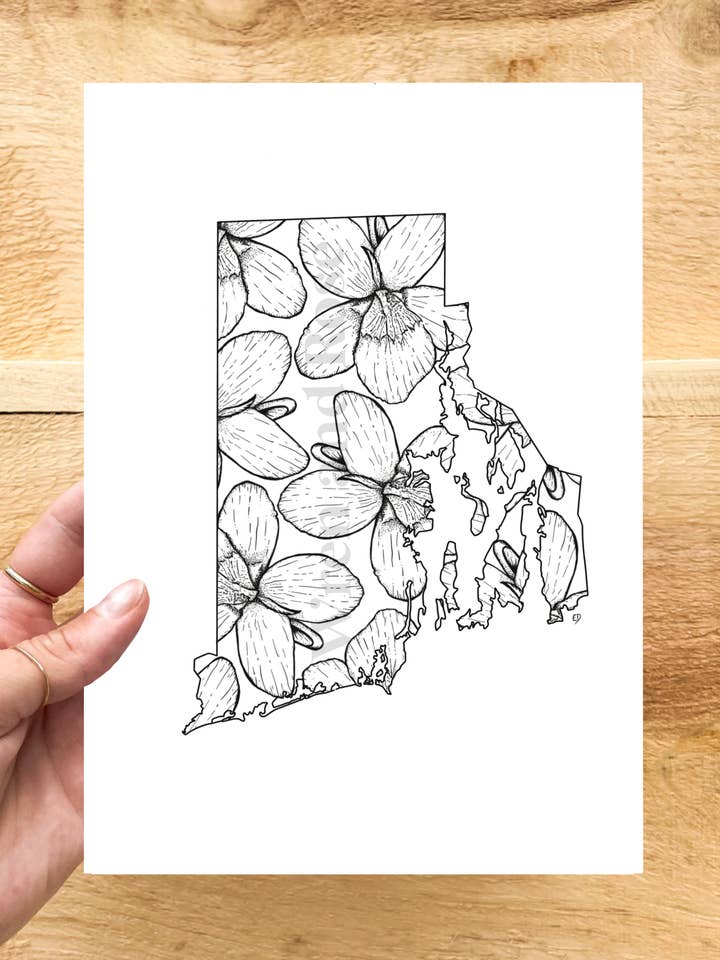 Rhode Island Violet Print (State Flower) for wholesale by Wren and Rose