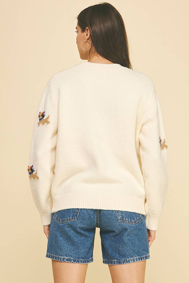 PINCH – wholesale Pullovertröja - Dam – HUNDTRYCK STICKAD TRÖJA - 6370WM4