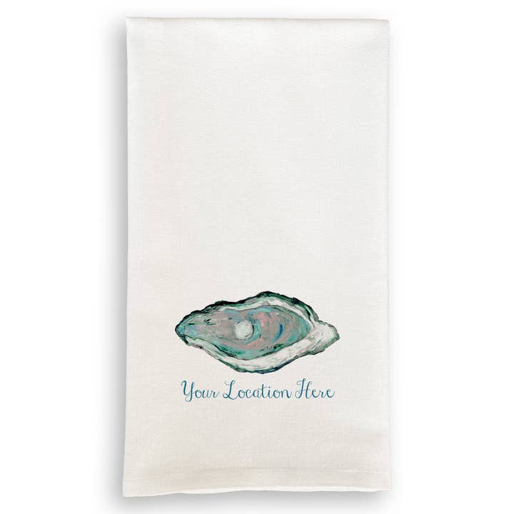 French Graffiti - Wholesale Tea Towel - Aqua Oyster with Location
