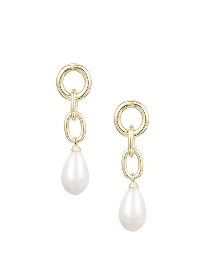 Brincos Allure Pearl Drop em Ouro por atacado de Natalie Wood Designs