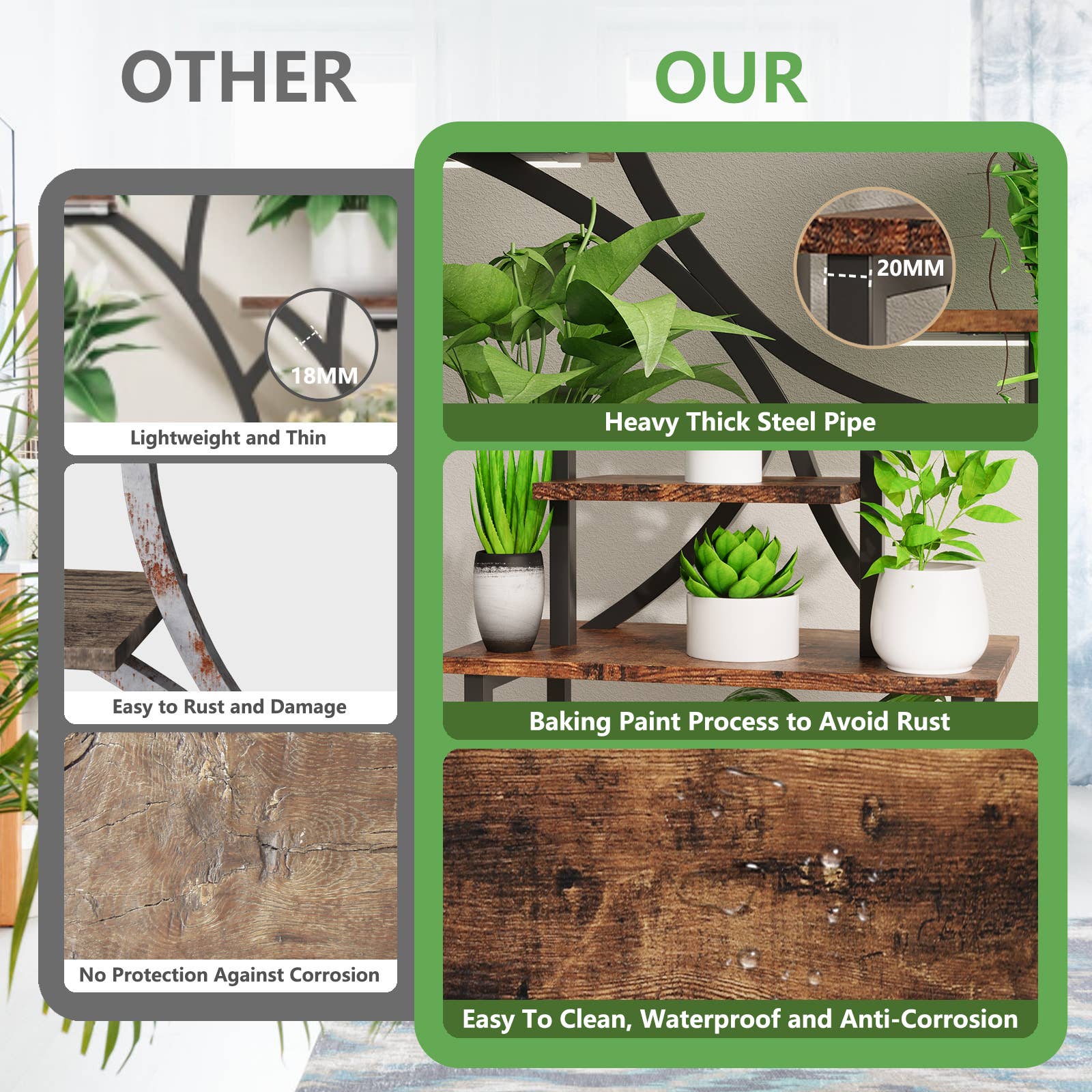 39F Inc. - Vente Supports de plantes - Support de plantes en métal à 8 niveaux avec lampe de culture pour intérieur6