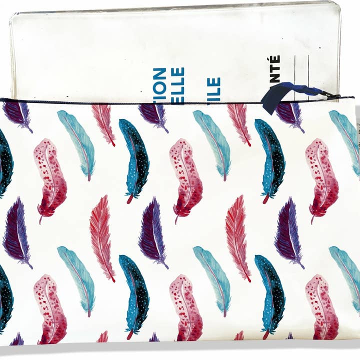 Portada de libro de salud con cremallera - Plumas azules y rojas para venta al por mayor de BISTRAKOO