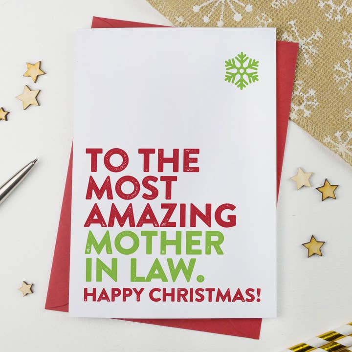 Amazing Mother In Law Christmas Card for wholesale by A is for Alphabet Ltd
