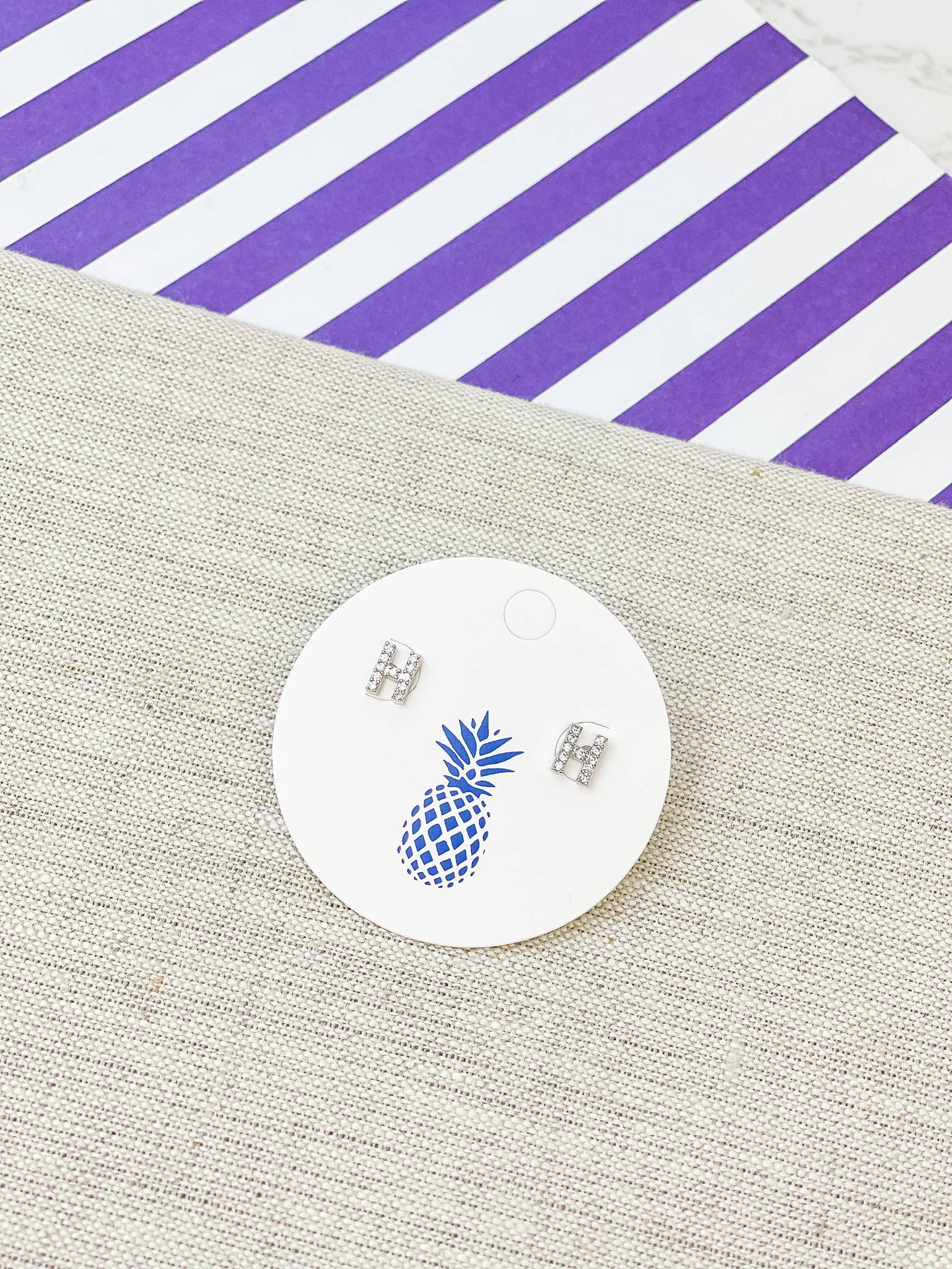 Prep Obsessed Wholesale - Wholesale Stud/Post Earrings - Cubic Zirconia Initial Stud Earrings- White Gold6