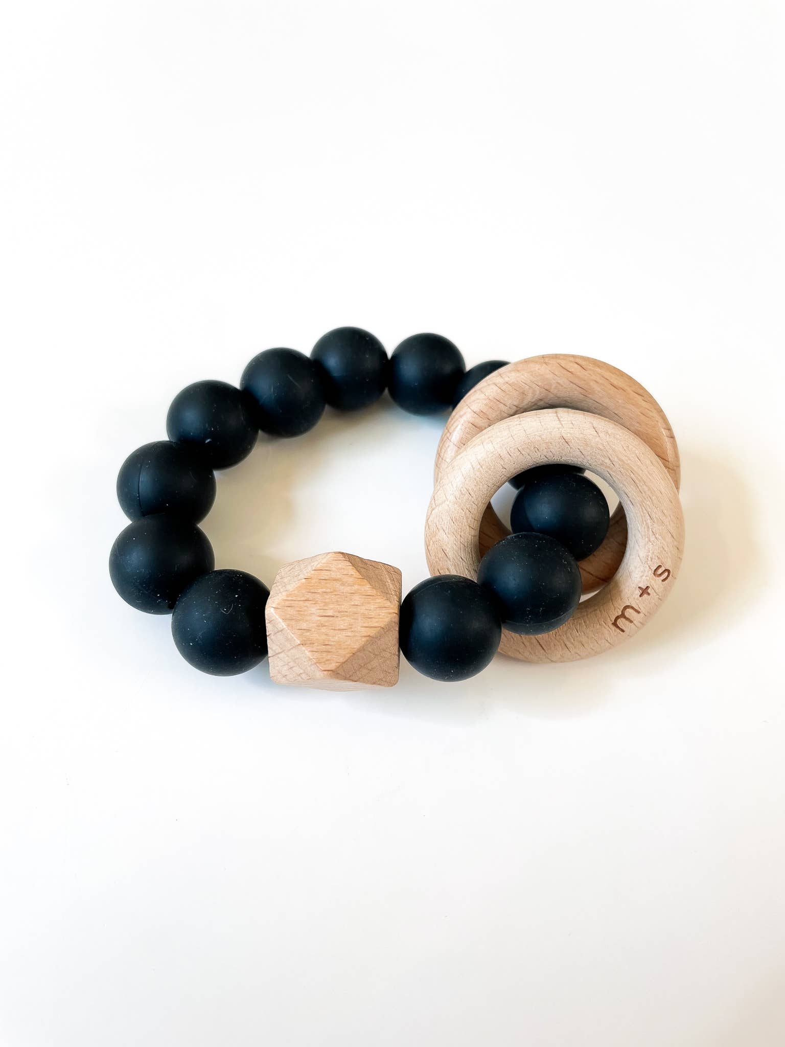 Marlowe and Sage LLC - Vente Anneau de dentition sans clip – bébé - Anneau de dentition Geo - Silicone et bois de4