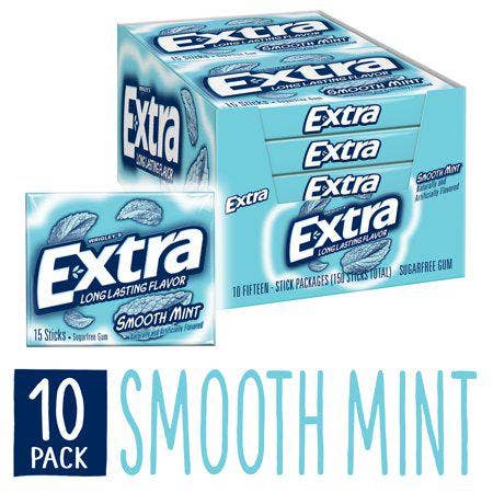 Long Island Candy Factory - Wholesale Chewing Gum - Extra Gum Smooth Mint Chewing Gum 10 Count 15 Pieces Each Tray