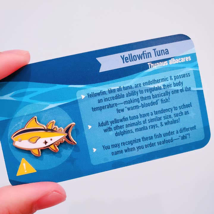 Informative Enamel Pin: Yellowfin Tuna for wholesale by Umvvelt LLC