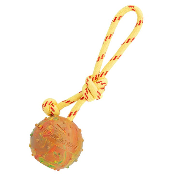 Dogline – wholesale Pet fetch ball – Dog – FDT Solid Rubber Dog Ball on Rope, Large - Diameter 2.75" (7 cm)