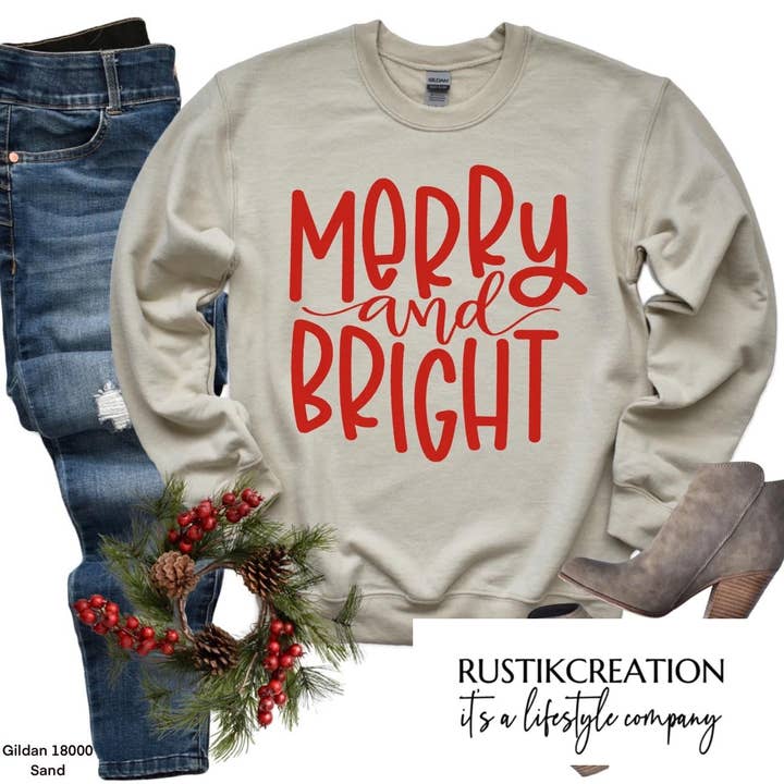 Merry and Bright Long Sleeve T-Shirt for wholesale by rustikcreation