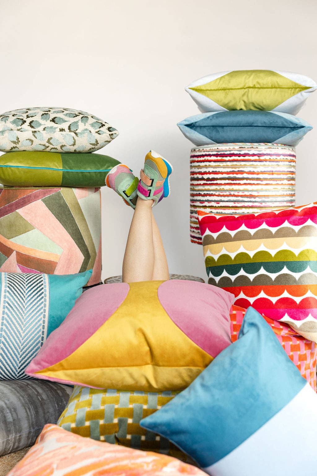 Multi Grace Dual-Tone Stripe Scalloped Cut Velvet Throw Pillow for wholesale on Faire9