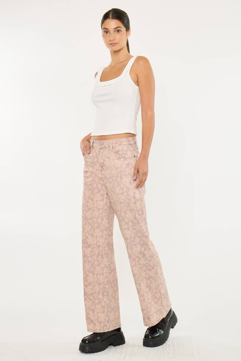 DUSTY ROSE HIGH RISE WIDE LEG JEANS-KC2166DR for wholesale on Faire2
