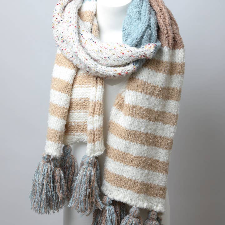 Leto Accessories - Wholesale Scarf - Women's - Boho Speckle Stripe Tassel Scarf 💗