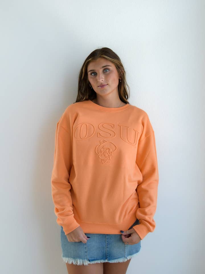 Oklahoma State Easley Embossed Comfort Crew for wholesale by Gameday Social Apparel Co.®