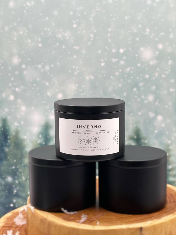 Inverno 6 oz Christmas Coconut-Soy Candle Smoky Spruce for wholesale by Collina Candle Co., LLC