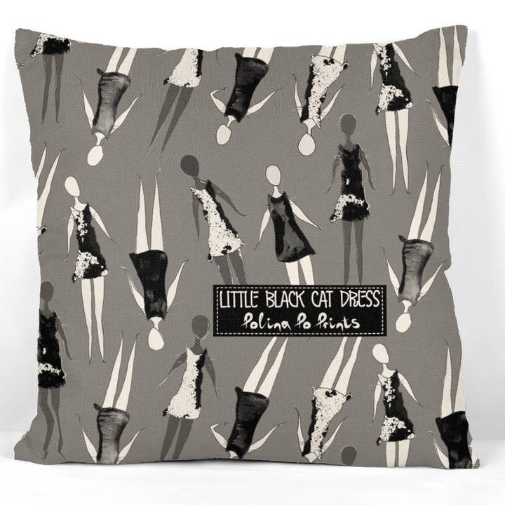 Lille sort kattekjole, kattepudebetræk, lille sort kjole for engroshandel hos Polina Po Prints