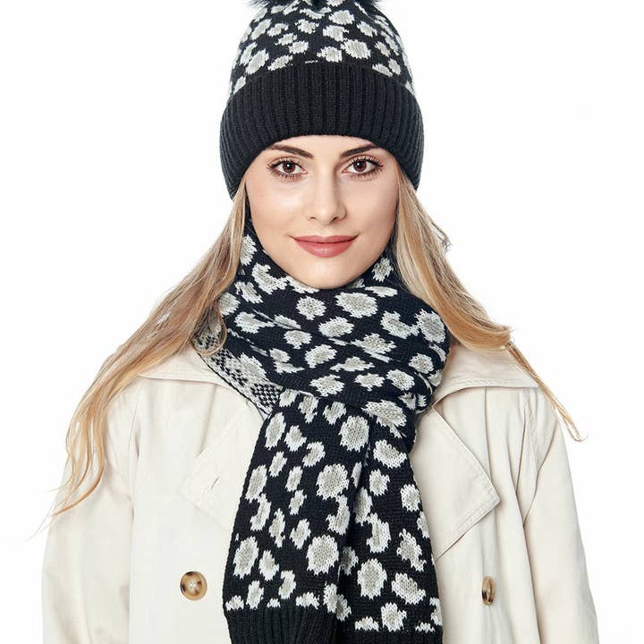 Ole - Wholesale Beanie - Women's - Animal Pattern Scarf Beanie Set C02376