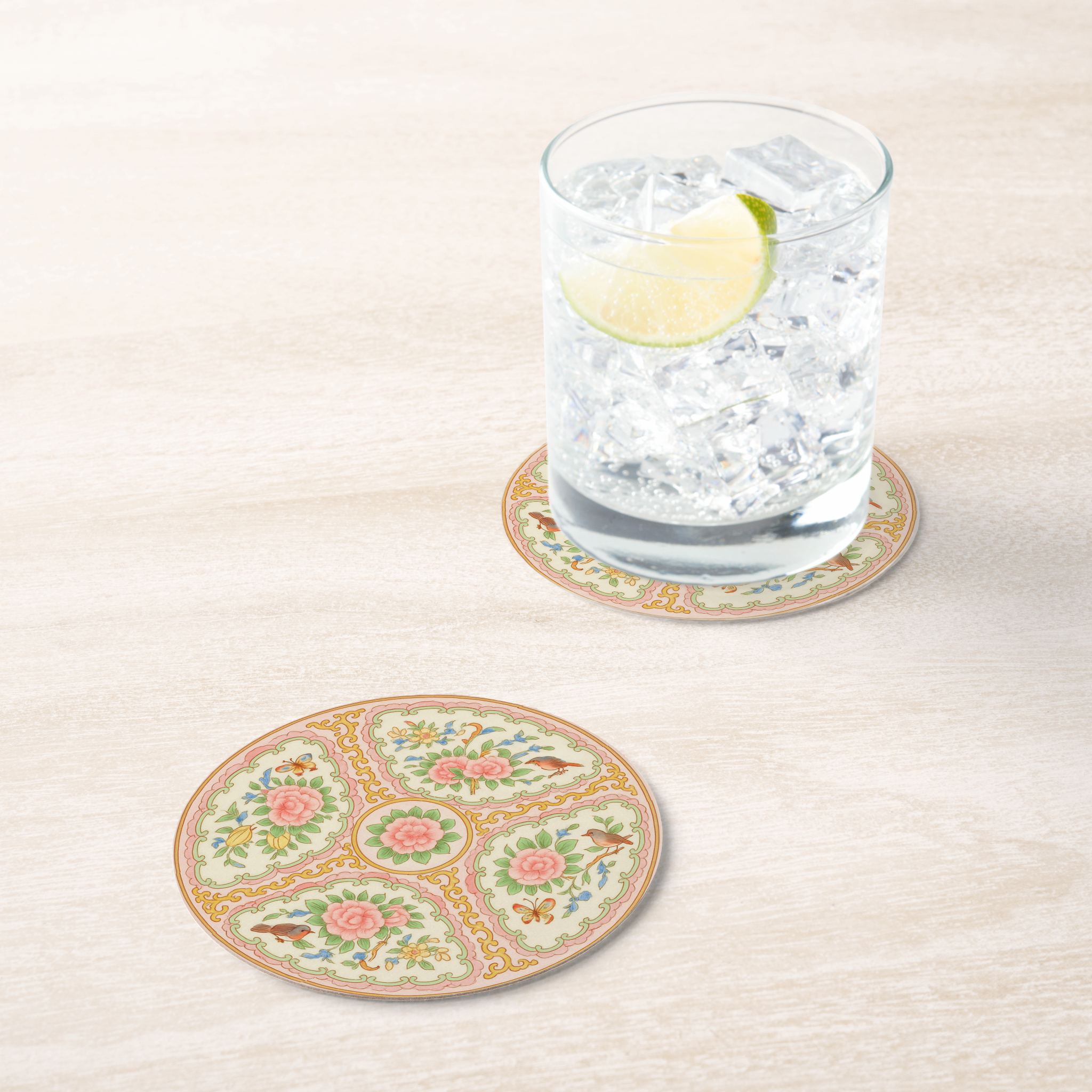 Design Carolinas - Vente Sous-verre jetable - Ensemble de sous-verres floraux rose et or Médaillon Antique3