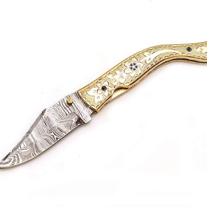 OnlyViking - Wholesale Pocket Knife/Holder - Exquisite Golden Folding Knife: A Masterpiece of Elegance an