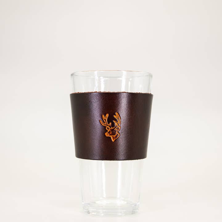 Leather Pint Glass - Deer Head for wholesale by Lindy Leather