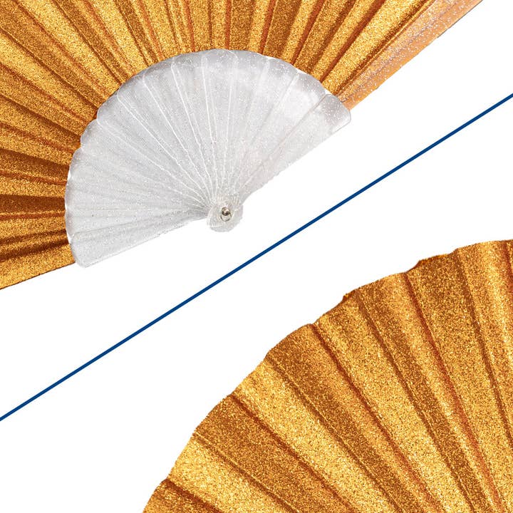 Flags Importer - Wholesale Handheld Folding Fan - Glitter Orange Small Hand Fan (Clear Handle)5