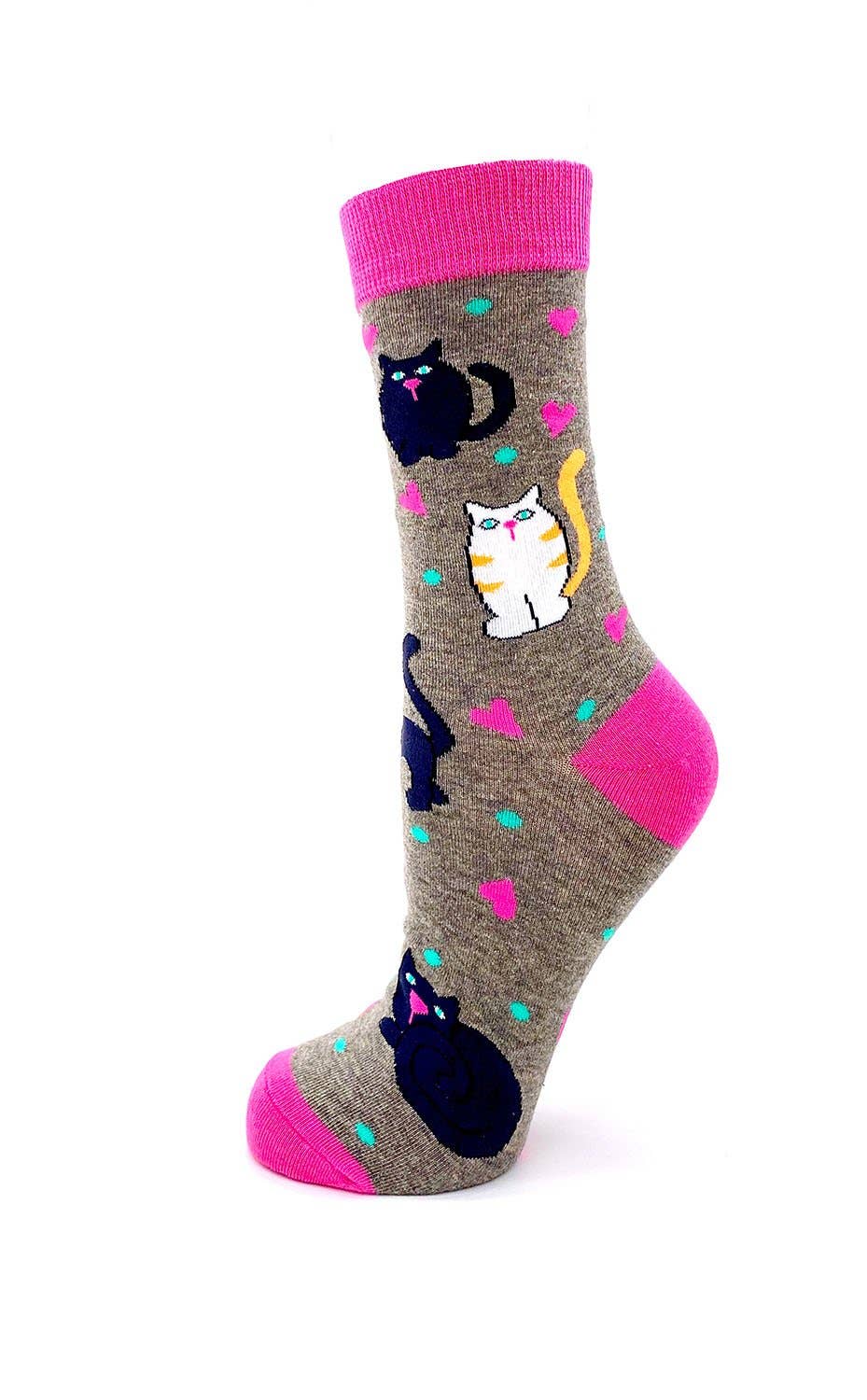 Fabdaz - Wholesale Socks - Women's - Fluff You You Fluffin' Fluff Sassy Women's Crew Socks with Cats1