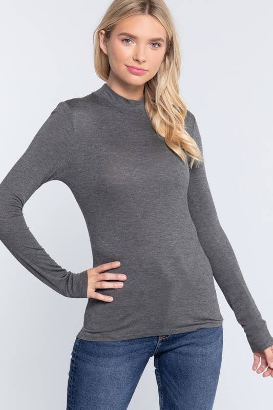 Active Basic | Active USA - Wholesale Knit Top - Women's - Long Sleeve Mock Neck Rayon Spandex Jersey Top7