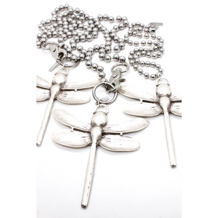 Large Dragonfly Pendant Convertible Silver Chain Necklace for wholesale by LIZOU