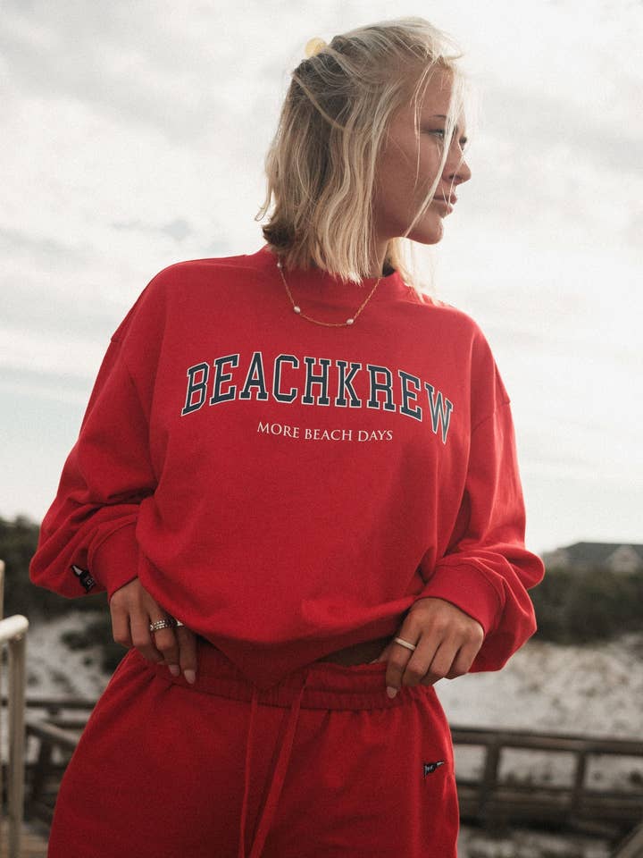 VARSITY BURGEE TERRY CREWNECK - CHERRY for wholesale by Beach Krew