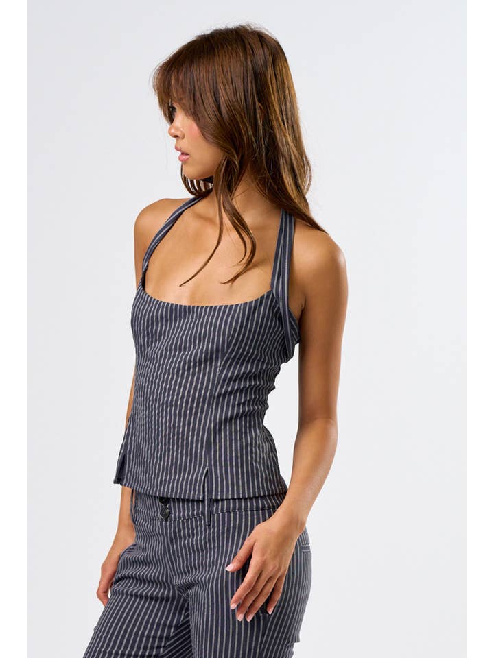 CHARCOAL IBT33046 Halter Top with Lace-Up Back for wholesale on Faire