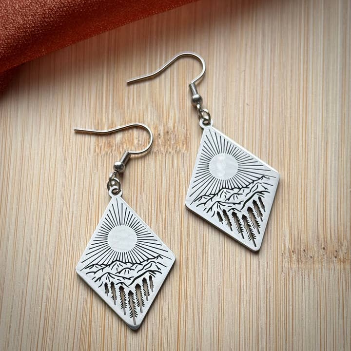 Silver Stainless Steel Mountain Winters In Bend for wholesale by Monstera Earrings