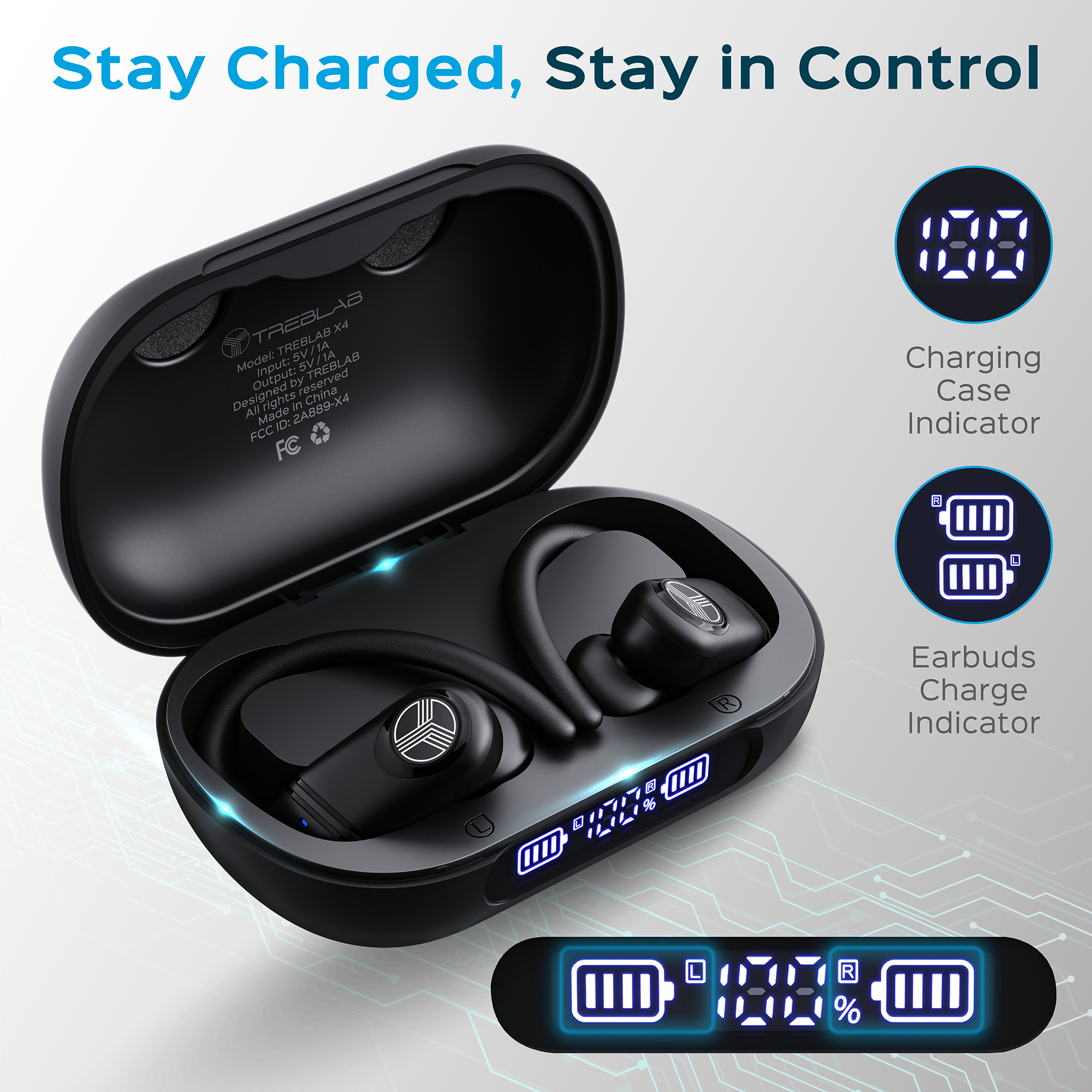 Productech - Wholesale Headphones - TREBLAB X4 Wireless Earbuds with Earhooks – 253H Battery6