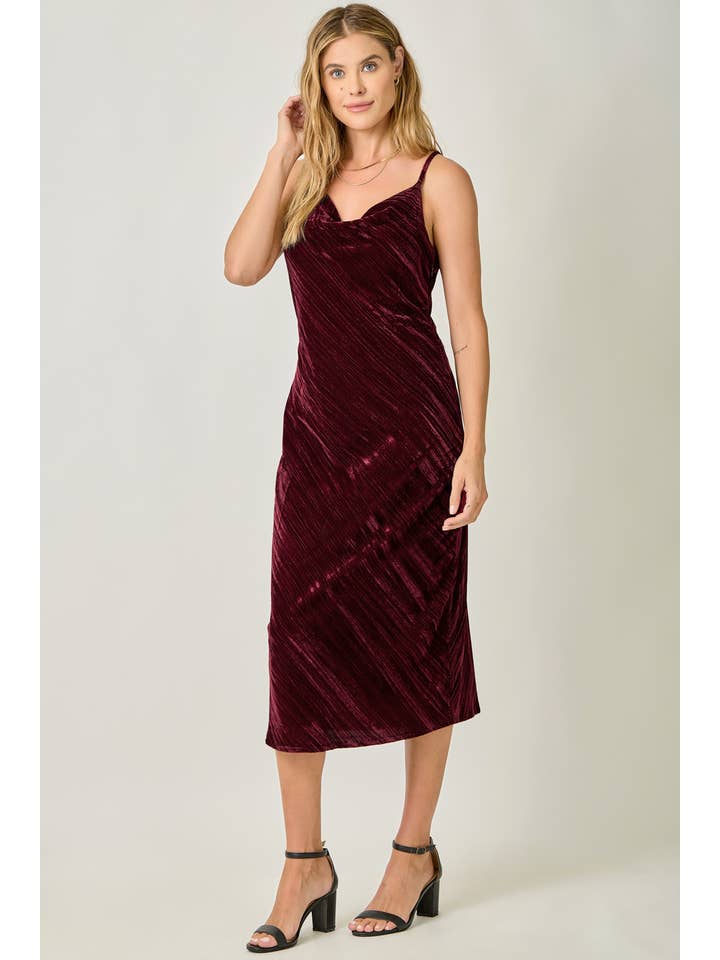Mystree - Wholesale Dress - Women's - 61297 Cowl Neck Crinkle Velvet Slip Dress2