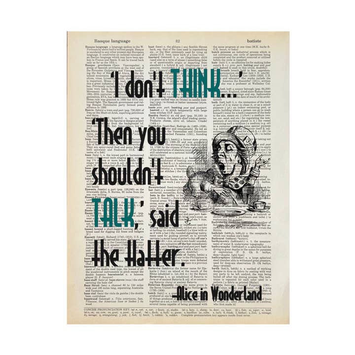 I don't think | Dictionary Print | Vintage Book Art for wholesale by Bookish Birds